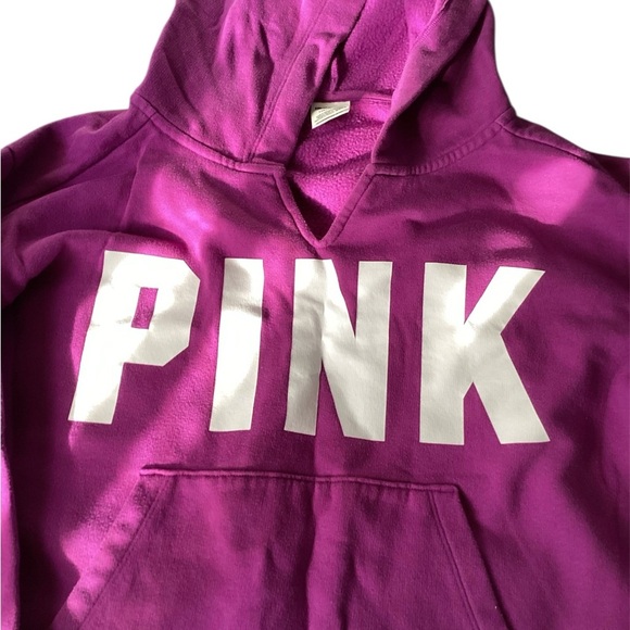 PINK Victoria's Secret Purple Crop Top Hoodie w/ drawstring size size Large - Picture 2 of 3